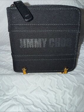Jimmy Choo Black Textured Zip Card Wallet with Leather Interior
